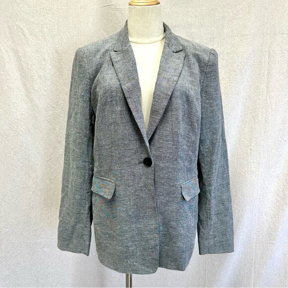 Lafayette 148 NY wool & linen black and white tweed single button blazer size 10 - Picture 3 of 15